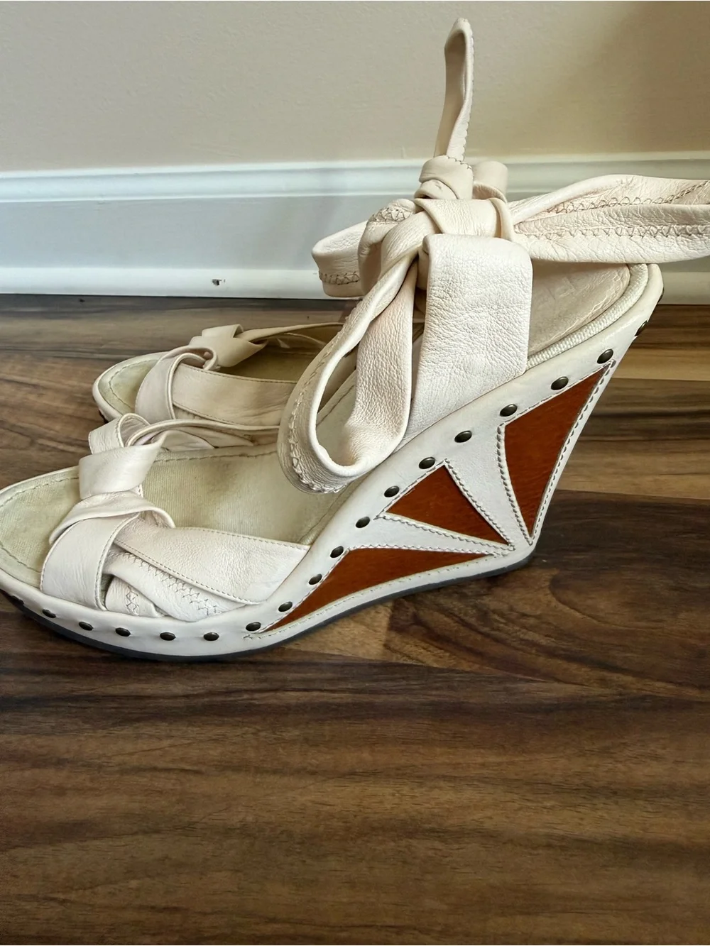 Fendi Cream Ankle-Tie Espadrille Sandals